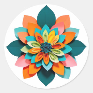 Vibrant Paper Quilling Flower Mandala Classic Round Sticker