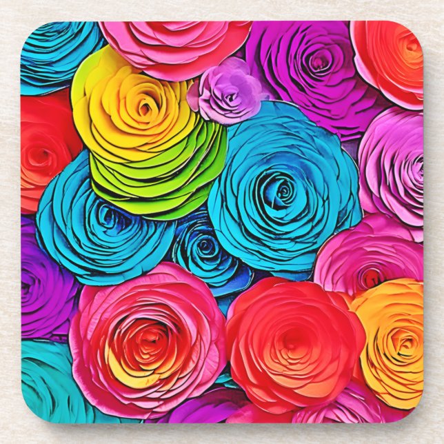 Vibrant Paper Roses Coaster (Front)