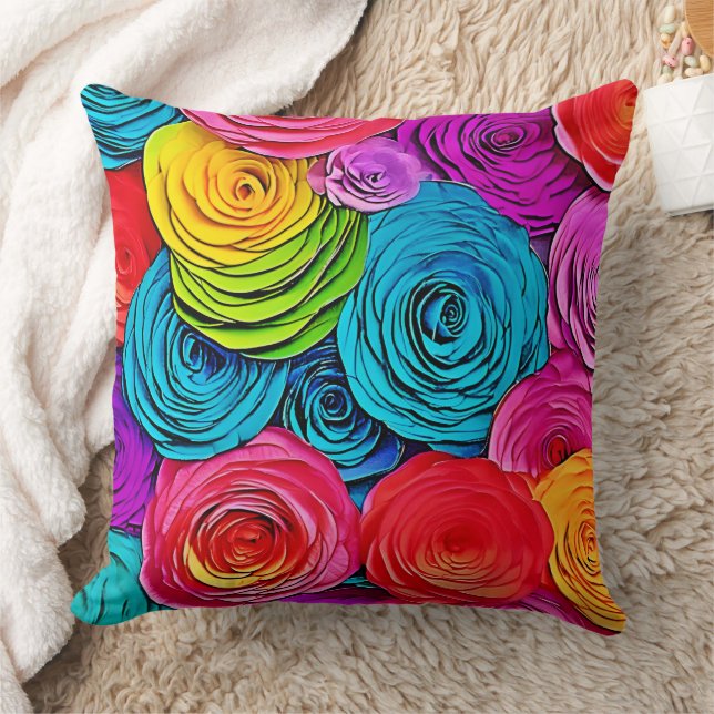 Vibrant Paper Roses Cushion (Blanket)
