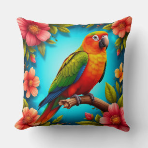 Vibrant Parrot Perched On A Branch Cushion