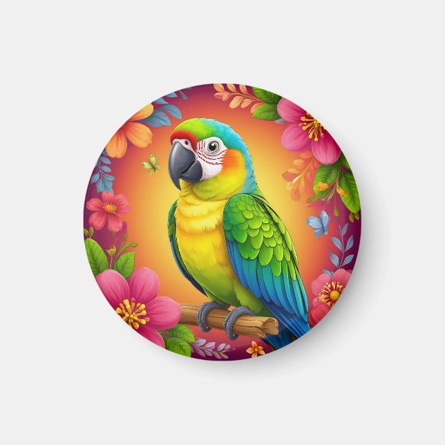 Vibrant Parrot Perched On A Branch Magnet (Front)