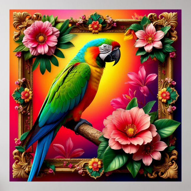 Vibrant Parrot Perched On A Branch Poster (Front)