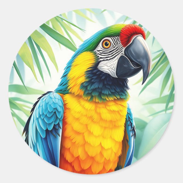 Vibrant Parrot with Detailed Feathers Classic Round Sticker (Front)
