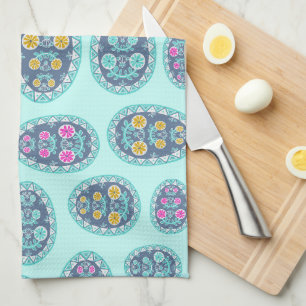 Vibrant Pastel Colours Pysanka Folk Art Eggs  Tea Towel