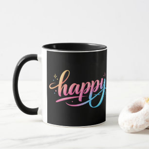 Vibrant Pastel Gradient HAPPY Typography - Modern Mug