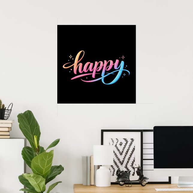 Vibrant Pastel Gradient HAPPY Typography - Modern  Poster (Home Office)