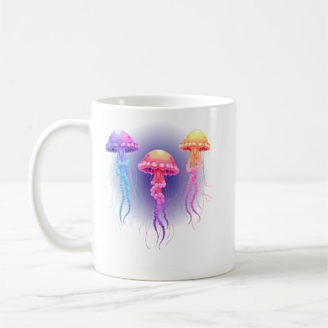 Vibrant Pastel Jellyfish Ocean Scene Coffee Mug (Left)