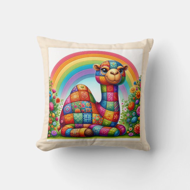 Vibrant Patchwork Camel Cushion (Front)