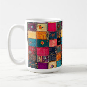 Vibrant Patchwork Quilt with Classic Florals Coffee Mug