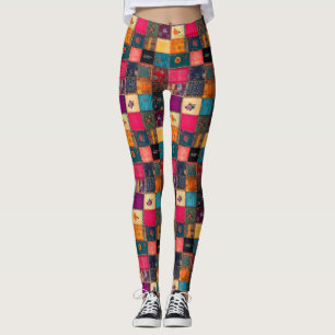 Vibrant Patchwork Quilt with Classic Florals Leggings