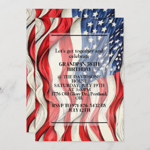 Vibrant Patriotic American Flag Birthday Party Invitation