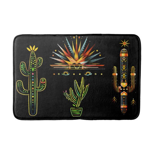 Vibrant Pattern Cactus Southwestern  Bath Mat (Front)
