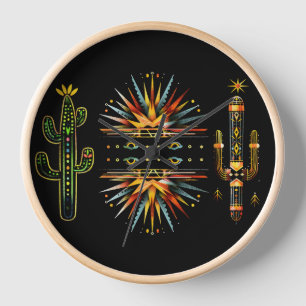 Vibrant Pattern Cactus Southwestern Clock