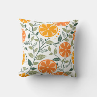 Vibrant pattern of orange slices and green leaves  cushion
