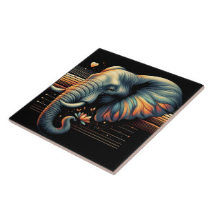 Vibrant-patterned elephant at sunset ceramic tile