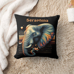 Vibrant-patterned elephant at sunset cushion