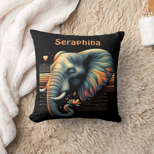 Vibrant-patterned elephant at sunset cushion (Blanket)
