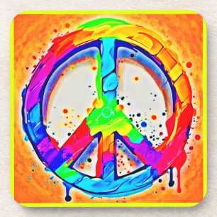 Vibrant Peace Logo: Colourful Artwork Coaster
