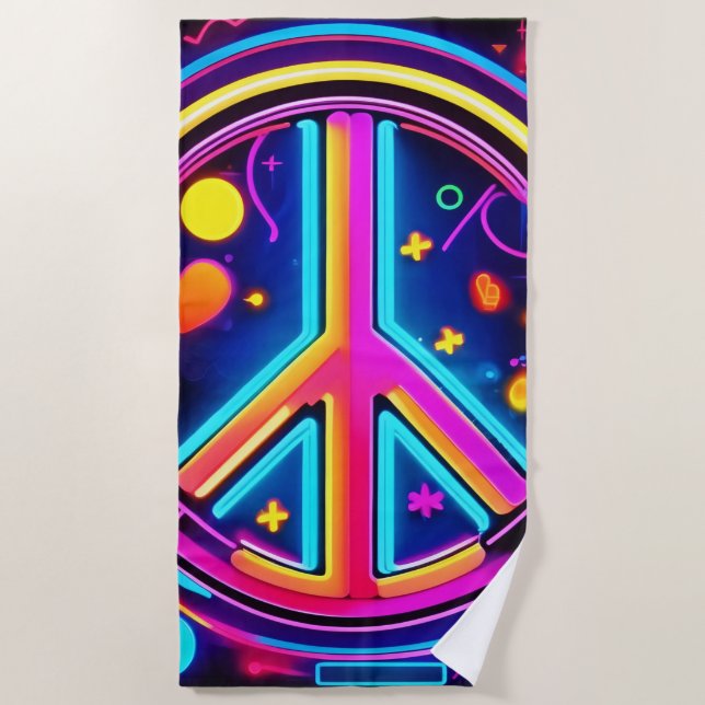 Vibrant Peace Sign Design Beach Towel (Front)