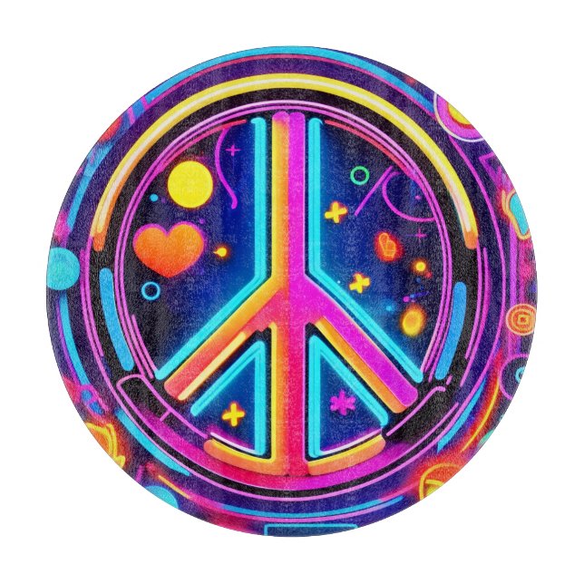 Vibrant Peace Sign Design Cutting Board (Front)