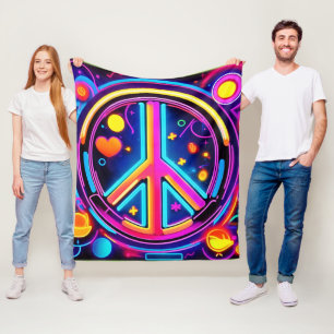 Vibrant Peace Sign Design Fleece Blanket