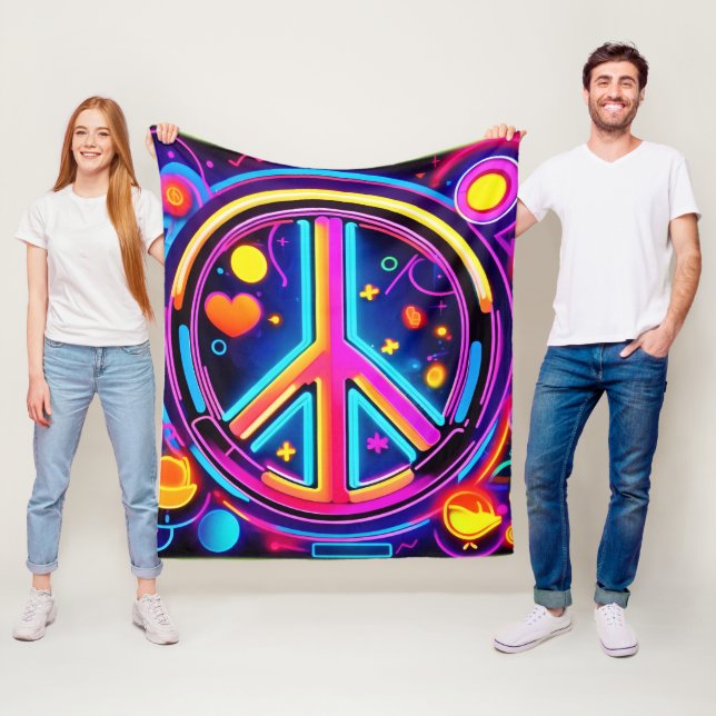 Vibrant Peace Sign Design Fleece Blanket (In Situ)