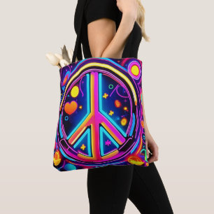 Vibrant Peace Sign Design Tote Bag