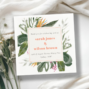 Vibrant Peach Blush Boho Tropical Floral Wedding Napkin