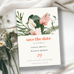 Vibrant Peach Blush Boho Tropical Floral Wedding Save The Date