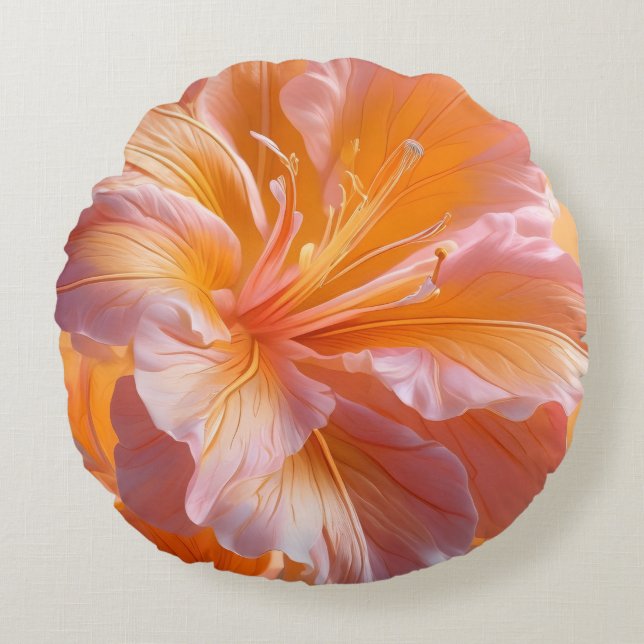 Vibrant Peach Hibiscus Floral Throw Pillow (Front)