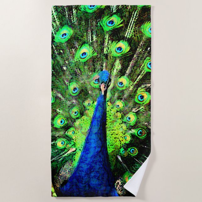 Vibrant Peacock Beach Towel (Front)