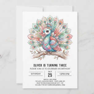 Vibrant Peacock Birthday Invitation