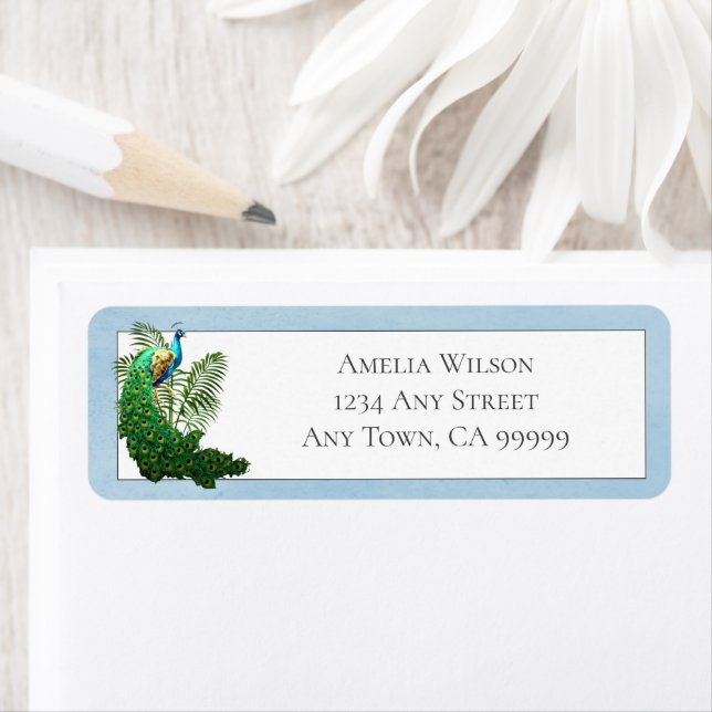 Vibrant Peacock | Blue Label Return Address Label (Insitu)