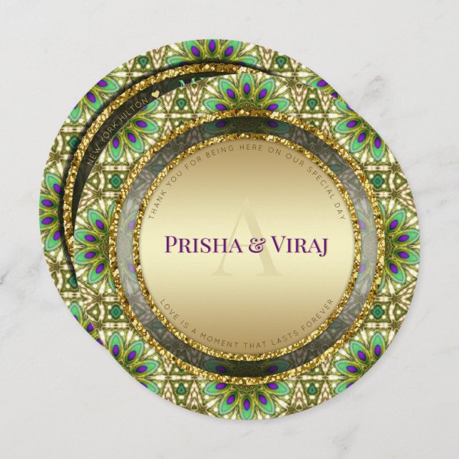 Vibrant Peacock Colours Indian Wedding Invitation (Front/Back)