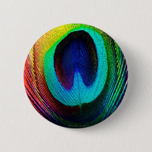Vibrant Peacock Feather 6 Cm Round Badge