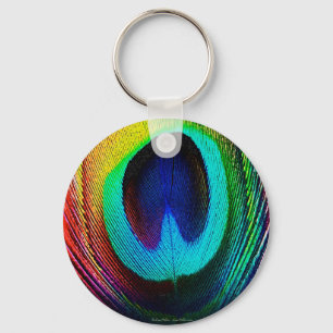 Vibrant Peacock Feather Key Ring