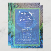 Vibrant Peacock Feather Modern Invitation