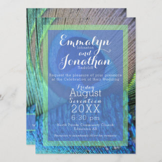 Vibrant Peacock Feather Modern Invitation