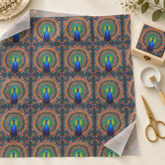 Vibrant Peacock Feather Pattern Kaleidoscope Tissue Paper