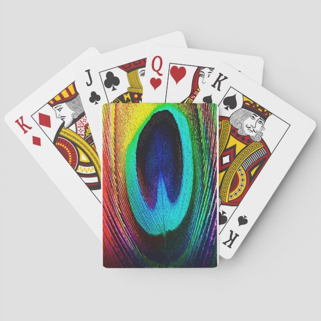 Vibrant Peacock Feather Playing Cards (Back)