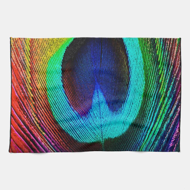 Vibrant Peacock Feather Tea Towel (Horizontal)