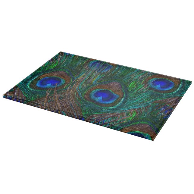 Vibrant Peacock Feathers Etching Style Decor Cutting Board (Corner)