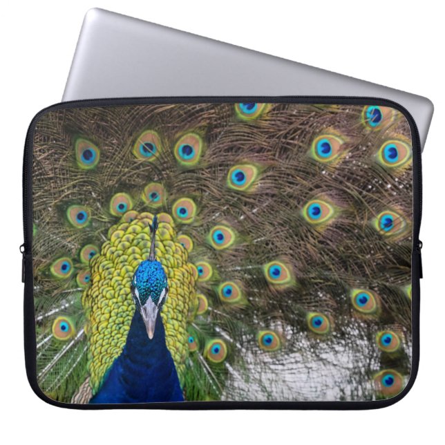 Vibrant Peacock Feathers Laptop Sleeve (Front)