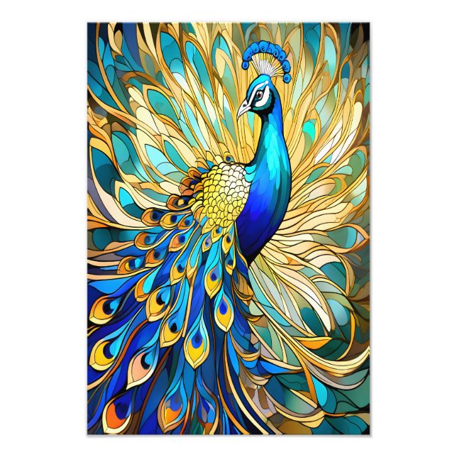 Vibrant Peacock in Art Nouveau Style Colourful Art Photo Print (Front)