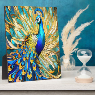 Vibrant Peacock in Art Nouveau Style Colourful Art Plaque