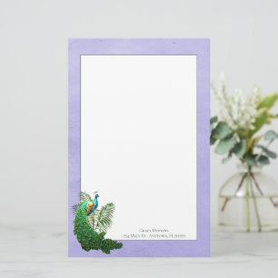 Vibrant Peacock   Lavender Stationery