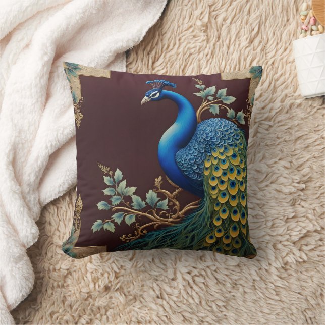 Vibrant Peacock on Dark Background Cushion (Blanket)