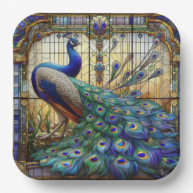 Vibrant Peacock Paper Plates: The Elegant Table Plate (Front)
