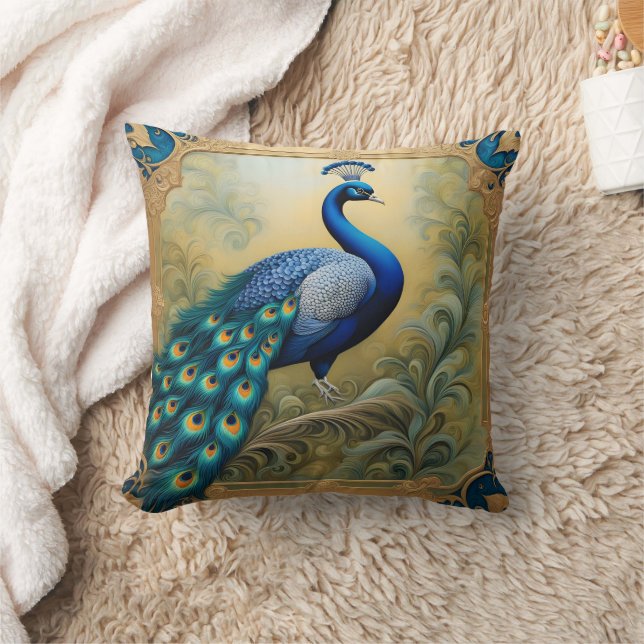 Vibrant Peacock Showing Colourful Feathers Cushion (Blanket)