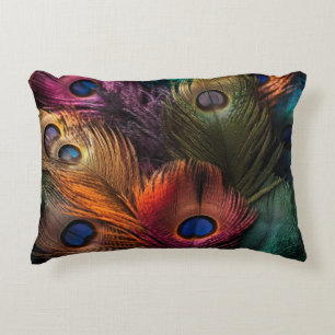 Vibrant peacock tail showcases decorative cushion